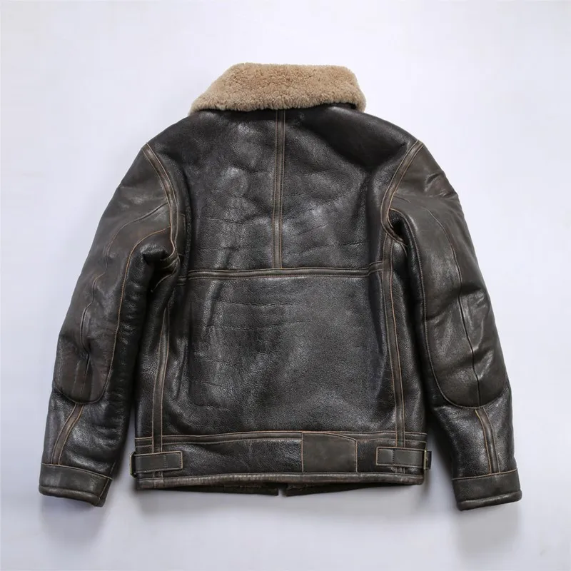 Fur coat for both men and women stone-ground leather with pockets thickened