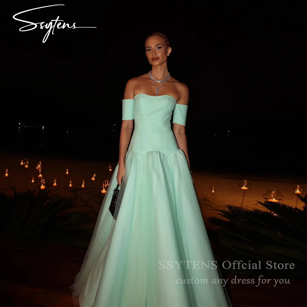 

SSYTENS Mint Green Long Prom Dresses Evening Gowns A Line Wedding Party Dress Guest Look saudi vestidos Elegantes Para Mujeres