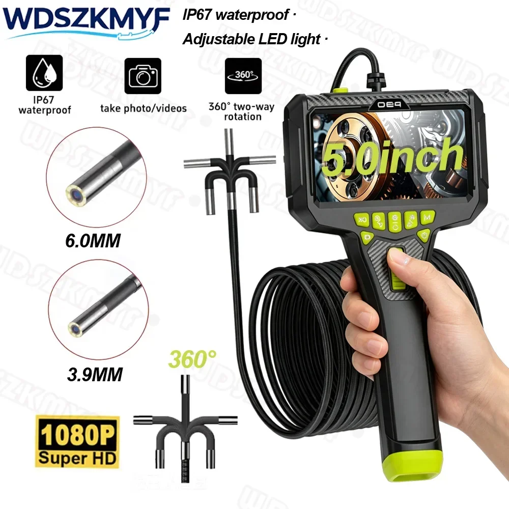 3.9MM/6.0MM Lens 5 Inch Endoscope Borescope 360° Panoramic Rotation IP67 Waterproof Camera For Engine Air Conditioner Inspection