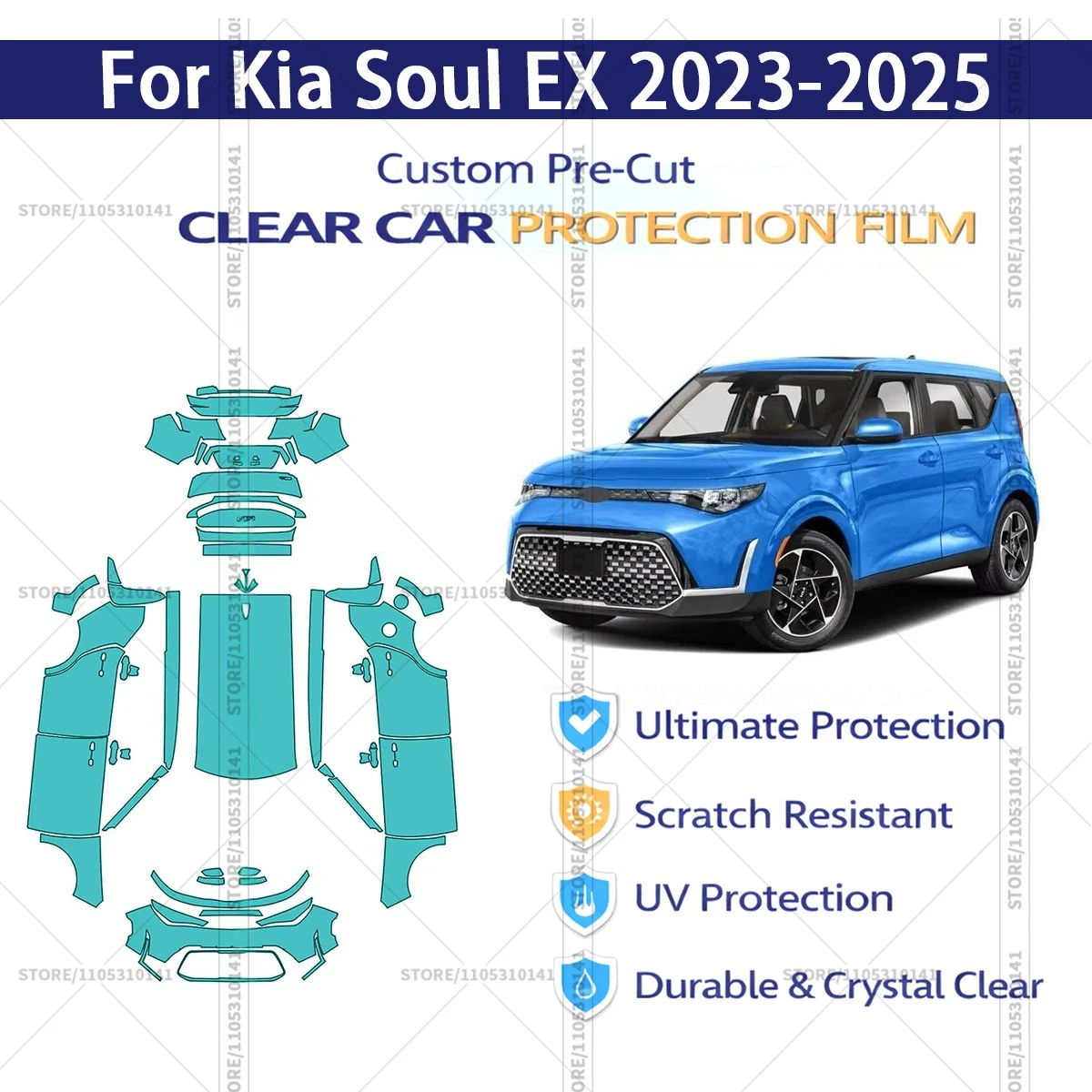 

For Kia Soul EX 2023-2025 Pre-Cut Paint Protection Film PPF Transparent Car Film Professional Automotive PPF Full Vehicle