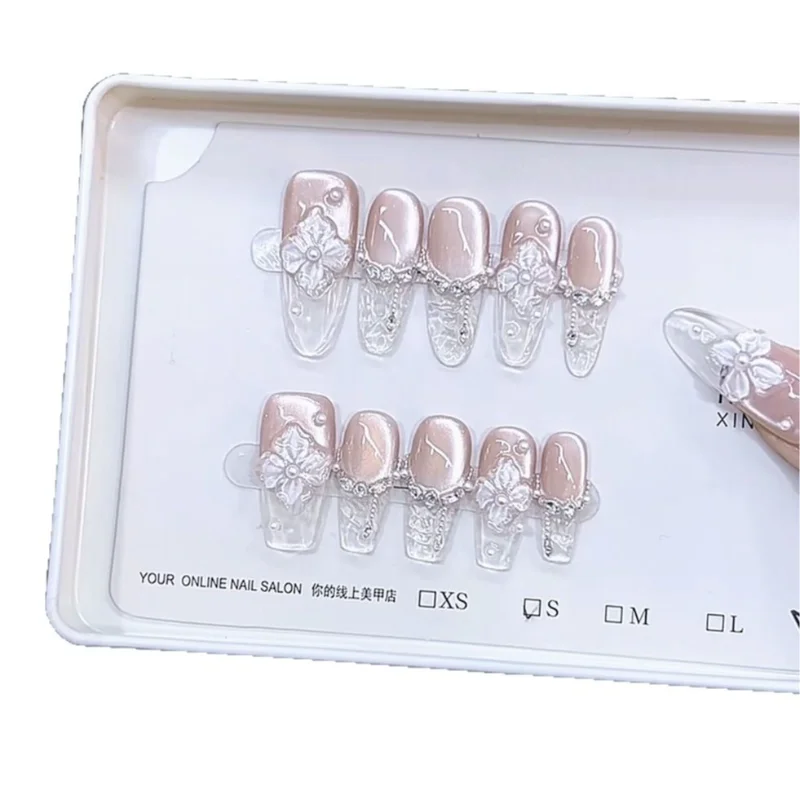 

Hand-worn nail spring and summer cool ice-transparent glass three-dimensional hand-painted small flower cat's eye nail patch