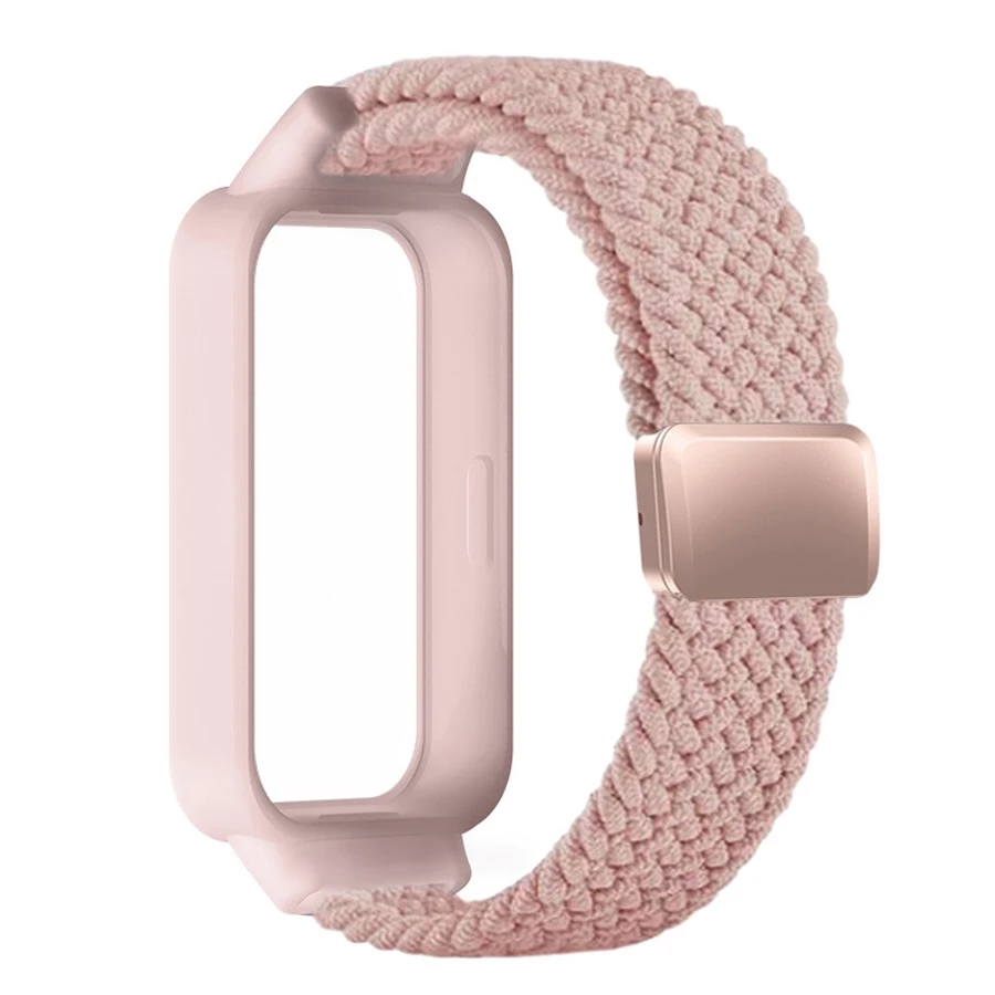 Magnetische gespsluiting hoesje + gevlochten nylon band voor Xiaomi Mi Band 9 Active riem sportarmband Correa + hoesje voor Redmi Band 3 band