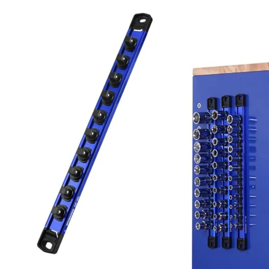 

WORKPRO Magnetic Socket Organizer, ive Aluminum Alloy Socket Holder with 10PC Removable Socket Clips for Quick Customization, S