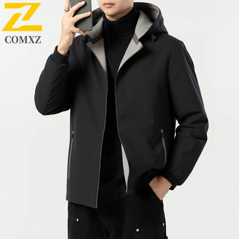 

Autumn 2-sided Jacket Men's Minimalist Casual Loose Anti-wrinkle Waterproof Windbreaker Male Hiking Fishing Detachable Cap Coat