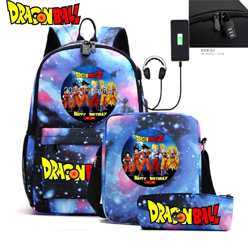 3Pcs DRAGON BALL Anime Print Backpack Set With Tote and Shoulder Bag Capacity Lightweight School Bags Breathable Outdoor Mochila