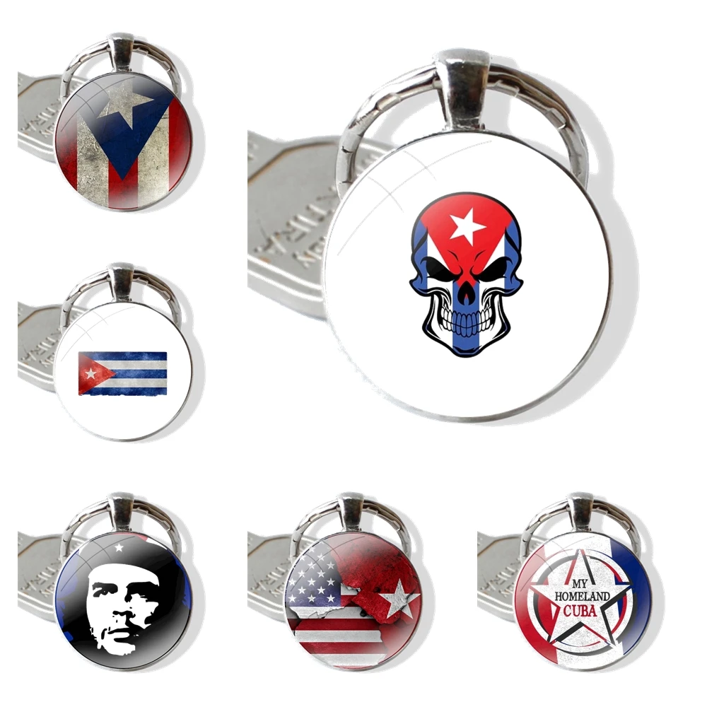 Cuba flag 25mm Glass Cabohcon Keychain Key Rings for Women Men Jewelry Gift