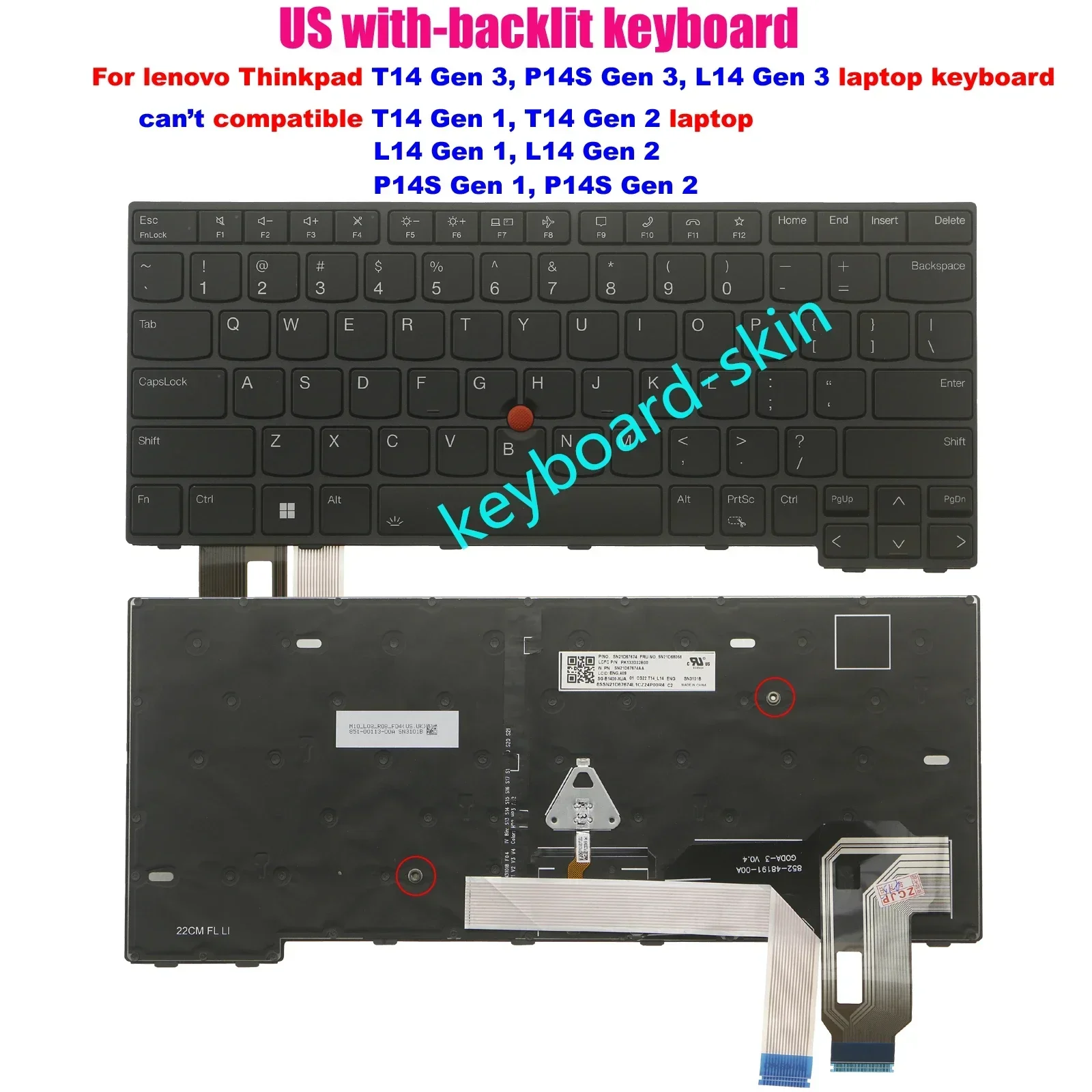 

New US with-backlit Keyboard For IBM Lenovo Thinkpad L14 Gen 3,T14 Gen 3,P14s Gen 3 laptop