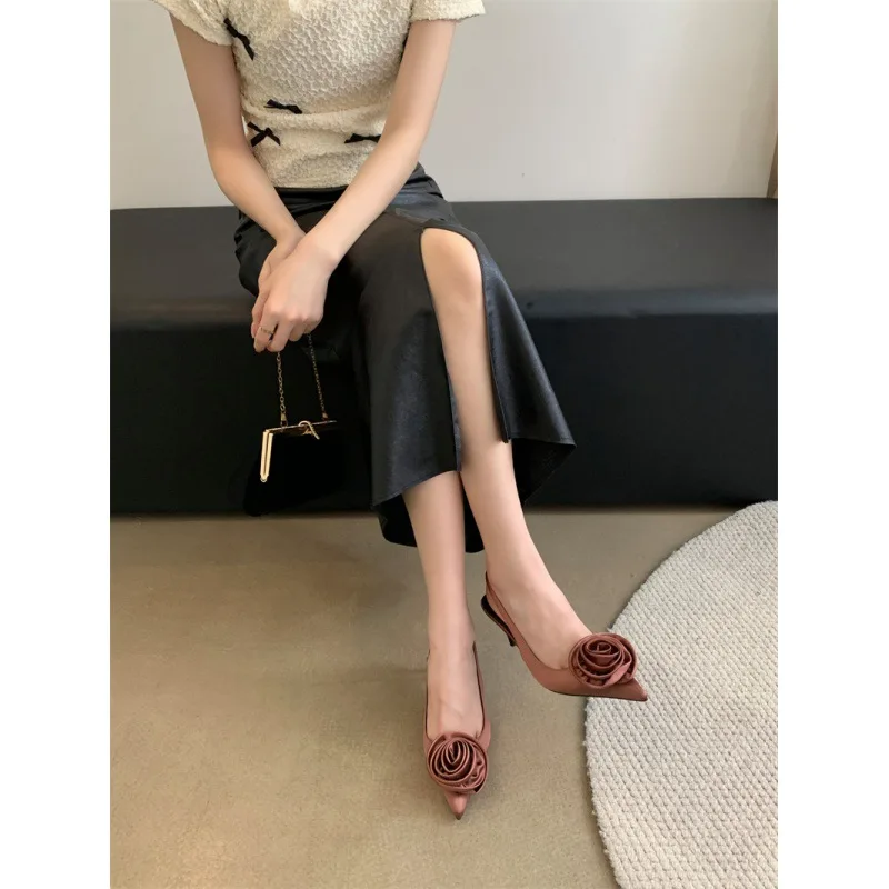 Comfort Shoes for Women High Heel Sandals Suit Female Beige High-heeled Closed Sexy Girls 2023 Low Black Stiletto Fashion