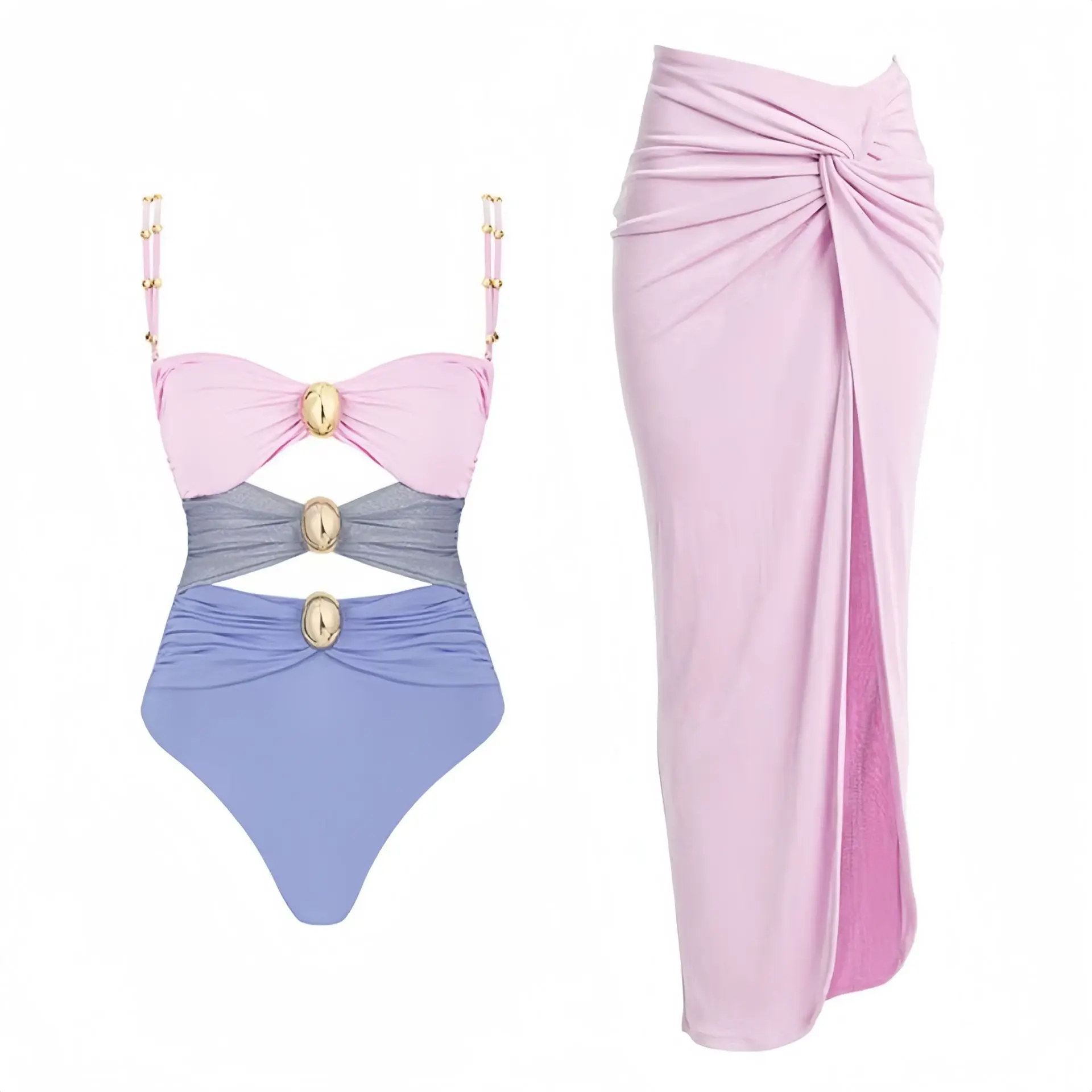 2025 Bikini Skirt Swimsuit One-Piece Stitching Cleanfit Style Ladies' Swimwear A-Line Sleeve Linen Material Other Material 100%