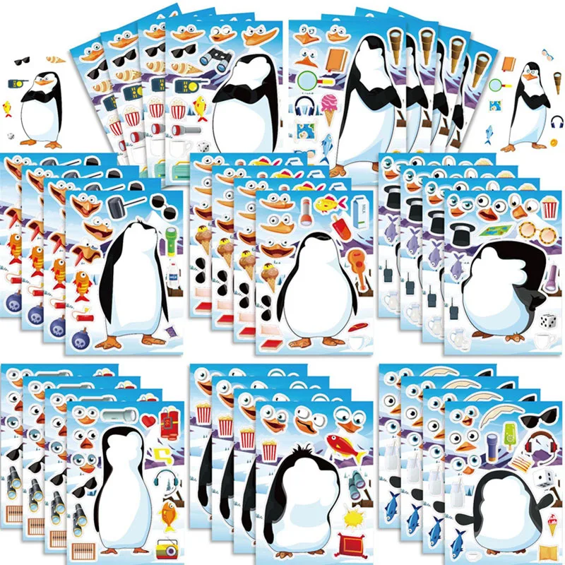 Cute Penguin Stickers For Kids Cartoon Animal Make A Face Puzzle Stickers Children Creative DIY Toys School Reward Decal Gifts