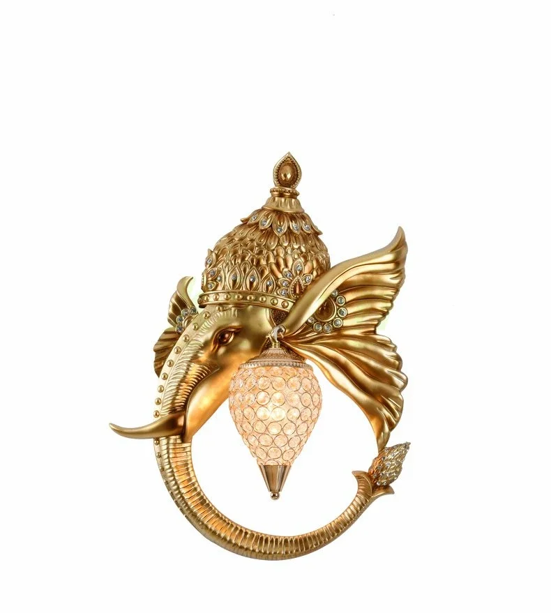 Retro Animal Head Living Room Sofa Background Wall Entrance Study Staircase Wall Lamp Lucky Elephant Wall Lamp American