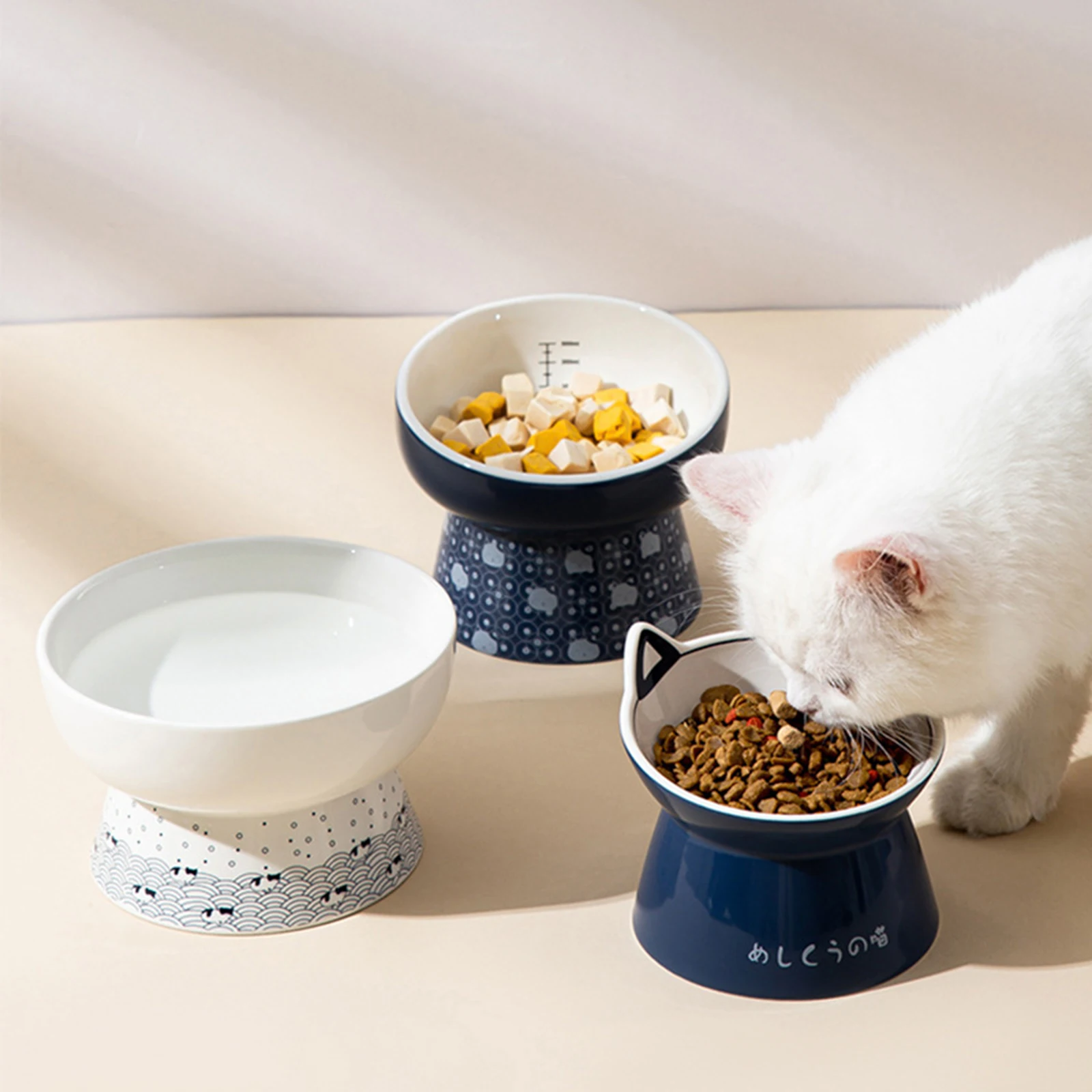 Ceramic Elevated Cat Feeder Bowl Dish Anti Slip Cat Dog Pet Food Water Feeder Raised Dog Bowl Pet Accessories