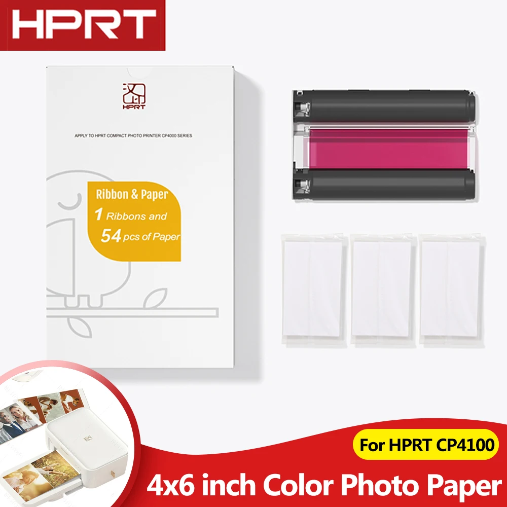  Original HPRT Photo Paper, 4x6-inch Color Photo Paper, Color Ribbon, Sublimation For CP4100 Color Photo Printer Replacement