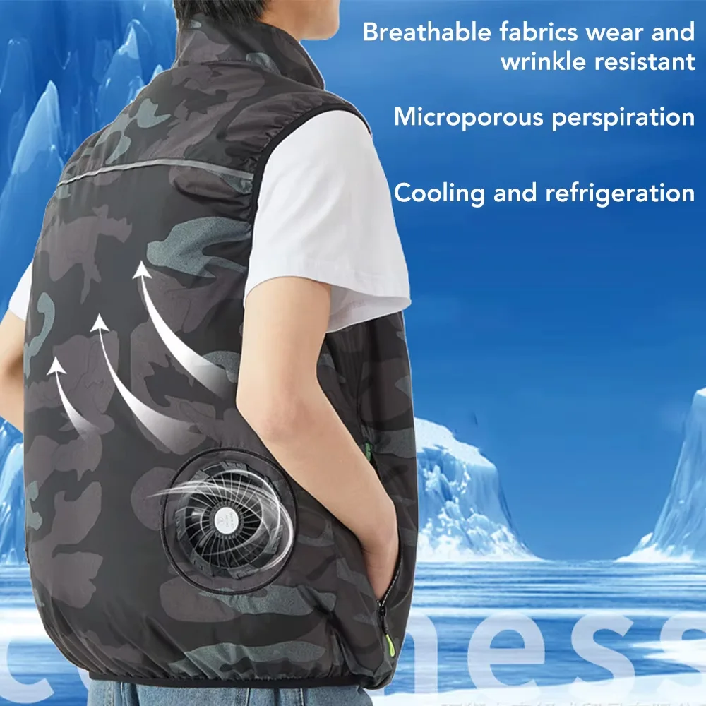 Summer Intelligent Cooling Fan Clothes Men's Ice Vest Fan Air Conditioner Clothes USB Rechargeable Cooling Vest Outdoor Workwear
