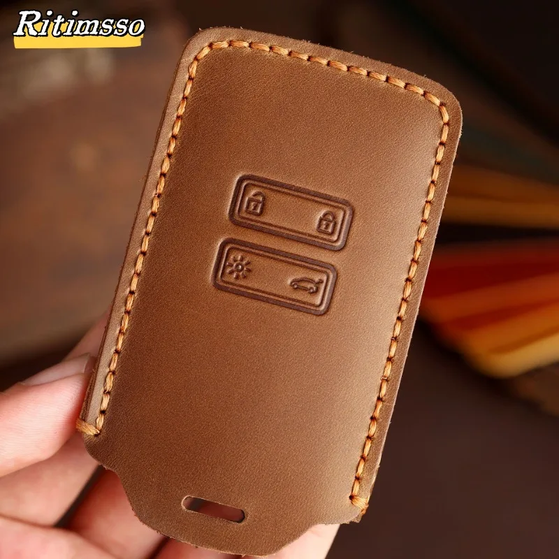 For Renault Captur Koleos Kadjar Zoe Arkana Espace Clio Megane Grand Scenic Sandero Dacia Duster Card Leather Car Key Cover