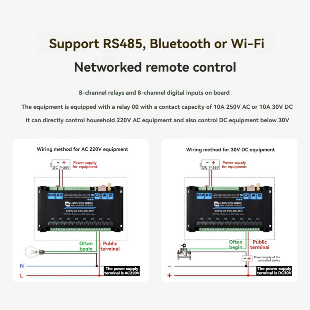 

Popular_Waveshare ESP32-S3 Промышленное 8-канальное сетевое реле Wi-Fi
