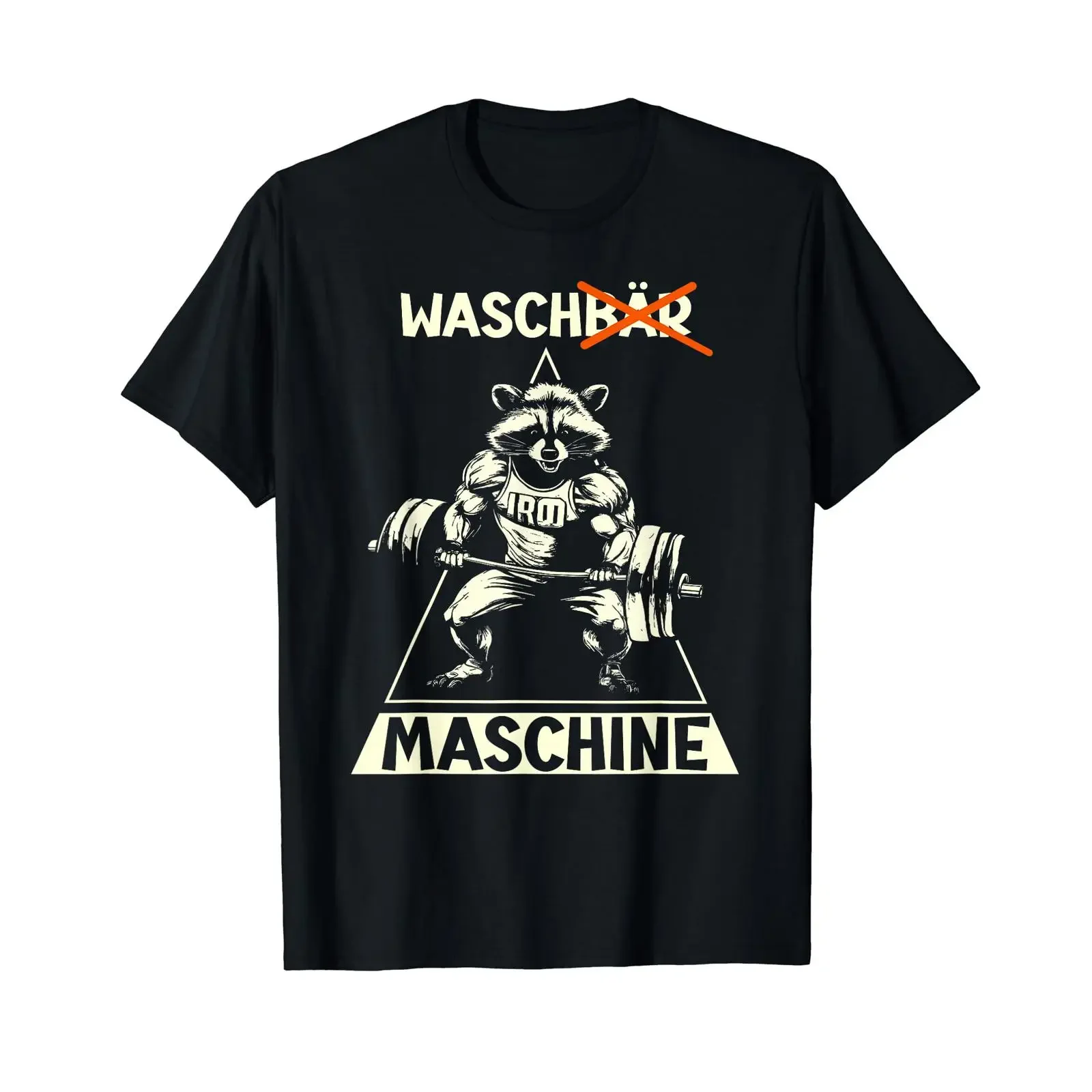 Raccoon Washing Machine Bodybuilding Fitness Gym Strength Sports T Shirt black vintage Washed fashion Breathable