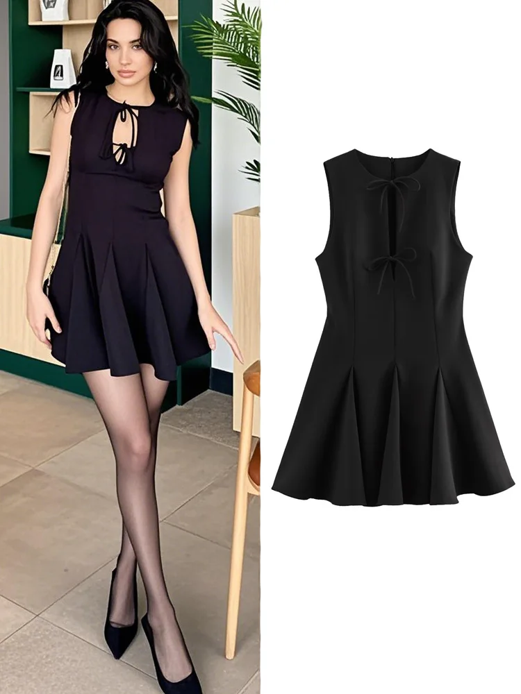 HXAO Plissee Bogen Kurze Kleider Frau Kleider Schwarz Korsett Ärmelloses Kleid Frauen Sommer Neue Sexy Off Schulter Kurzes Kleid