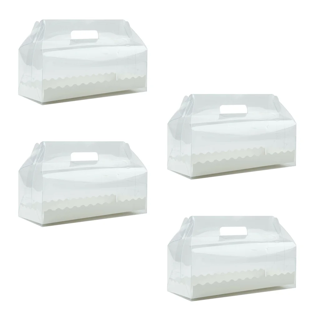 

4pcs Transparent Portable Cake Roll Box with Paper Tray Cupcake Containers Holder Party Favors for Home Dessert Shop (Long)
