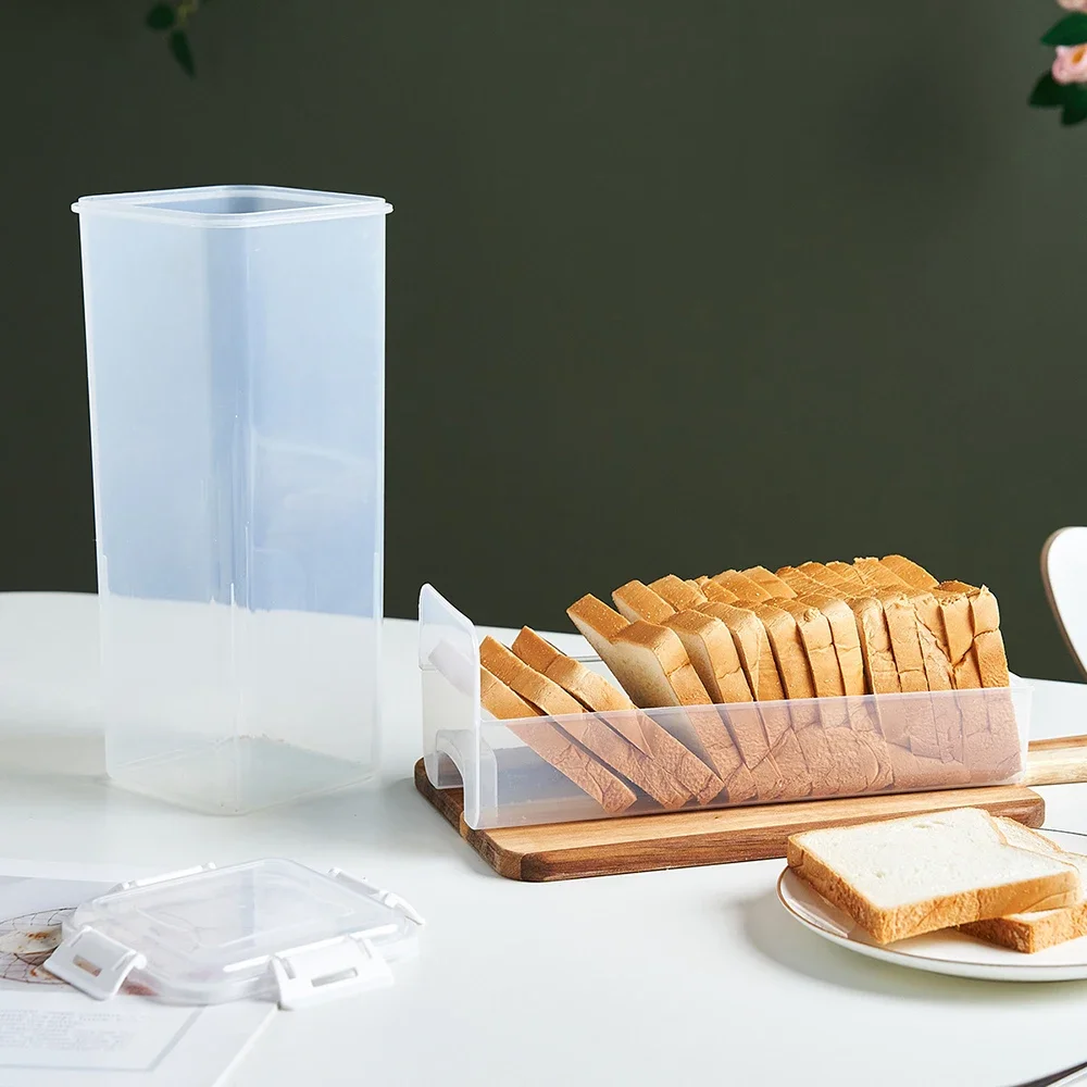 Rectangular with Handle Semi Transparent Cake Bread Container Packaging Box Dry Fresh Food Storage Box Bread Rack Crisper Box