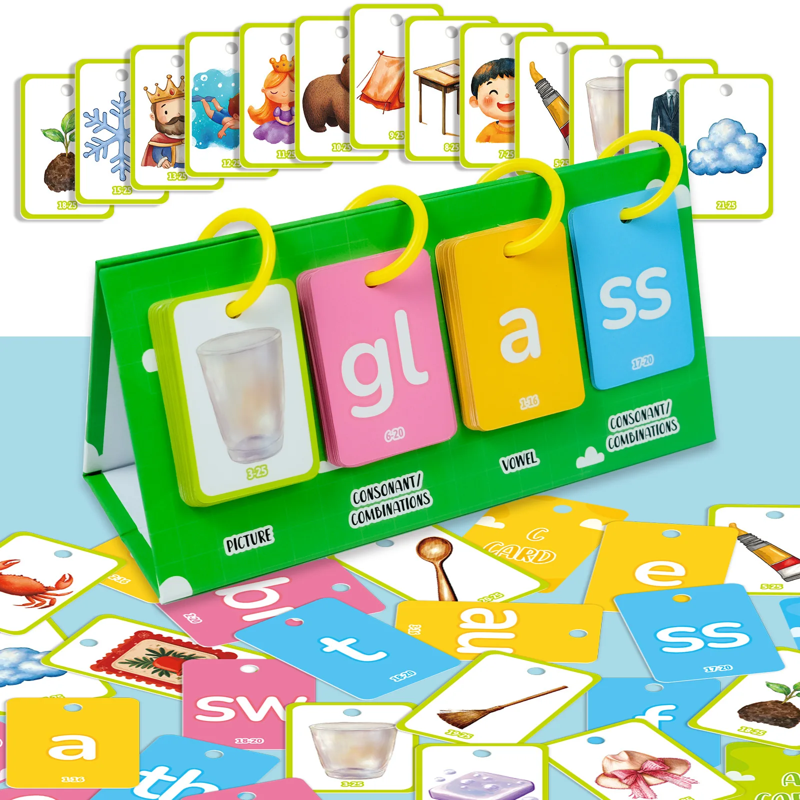 81 Pack Illustrated English Word Cards for Early Education - ABC Alphabet Learning Flashcards, Homeschool Teaching Tools