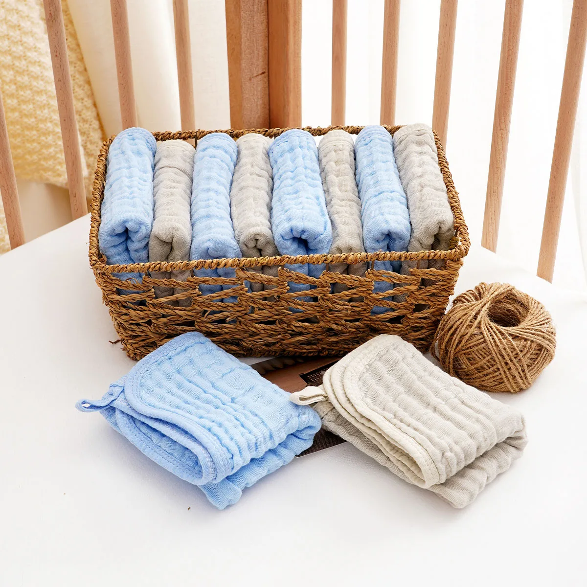 

6PCS Muslin Baby Towel Set,Solid Color Multipurpose Face Towels Washcloths,Burp Cloth Feeding Bibs Cozy Soft Cloth Wipes