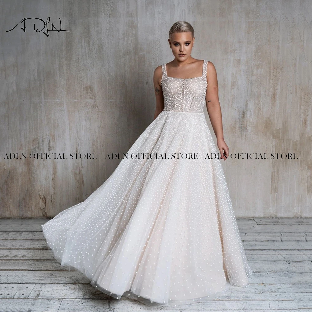 Eleganti abiti da sposa taglie forti con cinghie Glitter Dot Tulle a-line abito da sposa abito da sposa senza schienale personalizzato