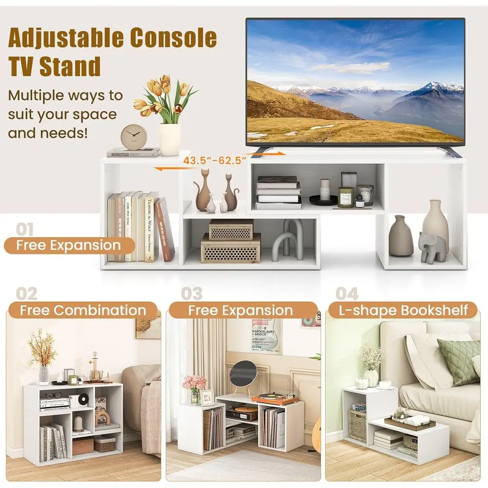 

L-Shaped TV Stand, TV Entertainment Center with 4 Storage Cubes & Rotating Shelves, Wood Bookcase or TVs up to 55 Inch, Sturdy r