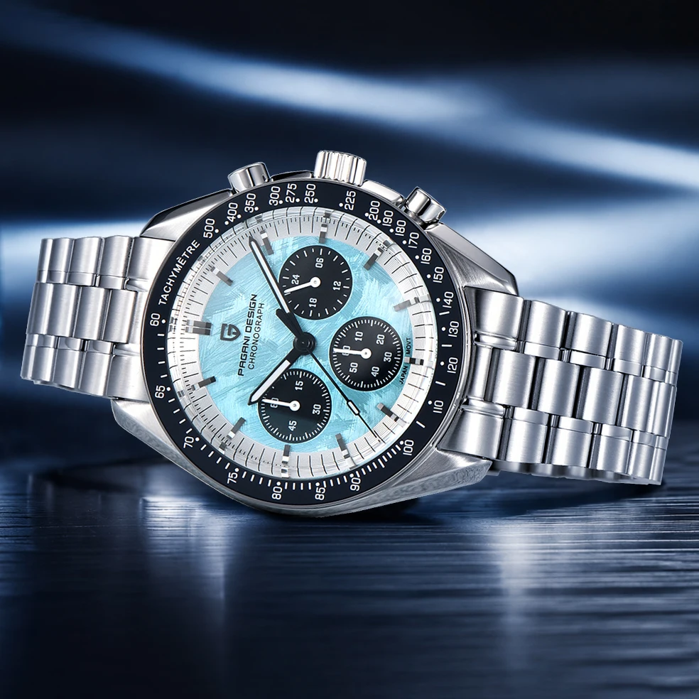 PAGANI DESIGN 2026 New Meteorite Blue Men's Quartz Watches Brand Luxury Sports Watch Chronograph AR Sapphire Crystal Wristwatch