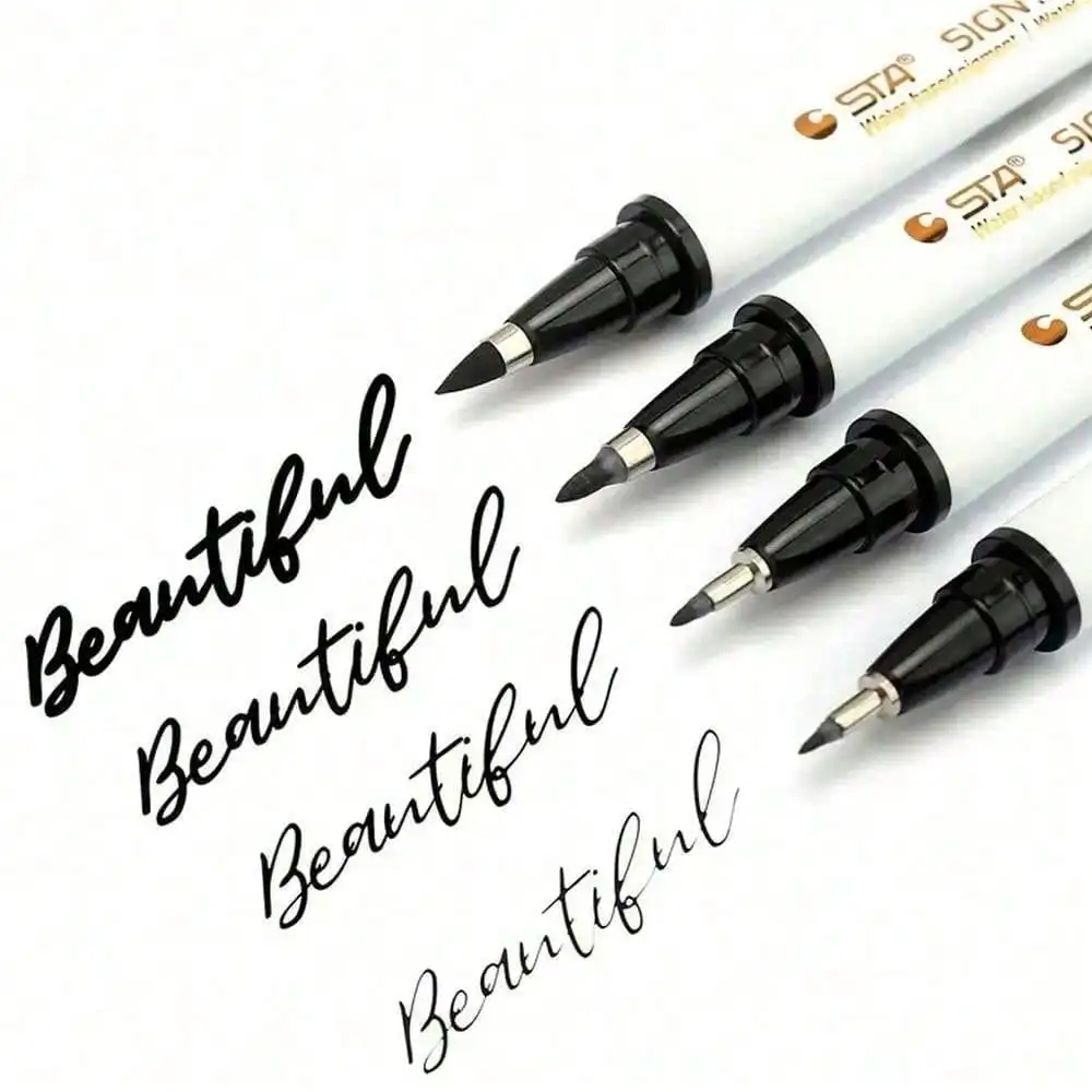4pcs Calligraphy Pen Set, Black Ink Drawing Pens, Soft Tip - 4 Sizes, Suitable For Art Drawing, Scrapbooking, Journaling And Watercolor Illustration, Essential For Back To School ss2411148633721257
