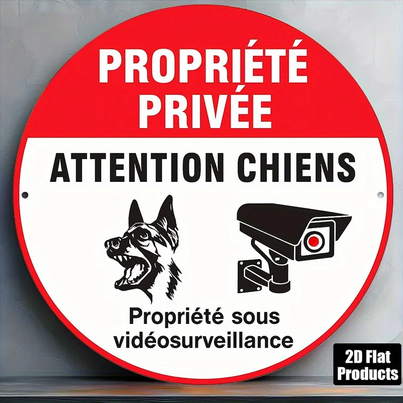 2026 Private Property & Beware Of Dog Sign 2D Flat 8x8 Inch Round Wooden French Vintage Plaque