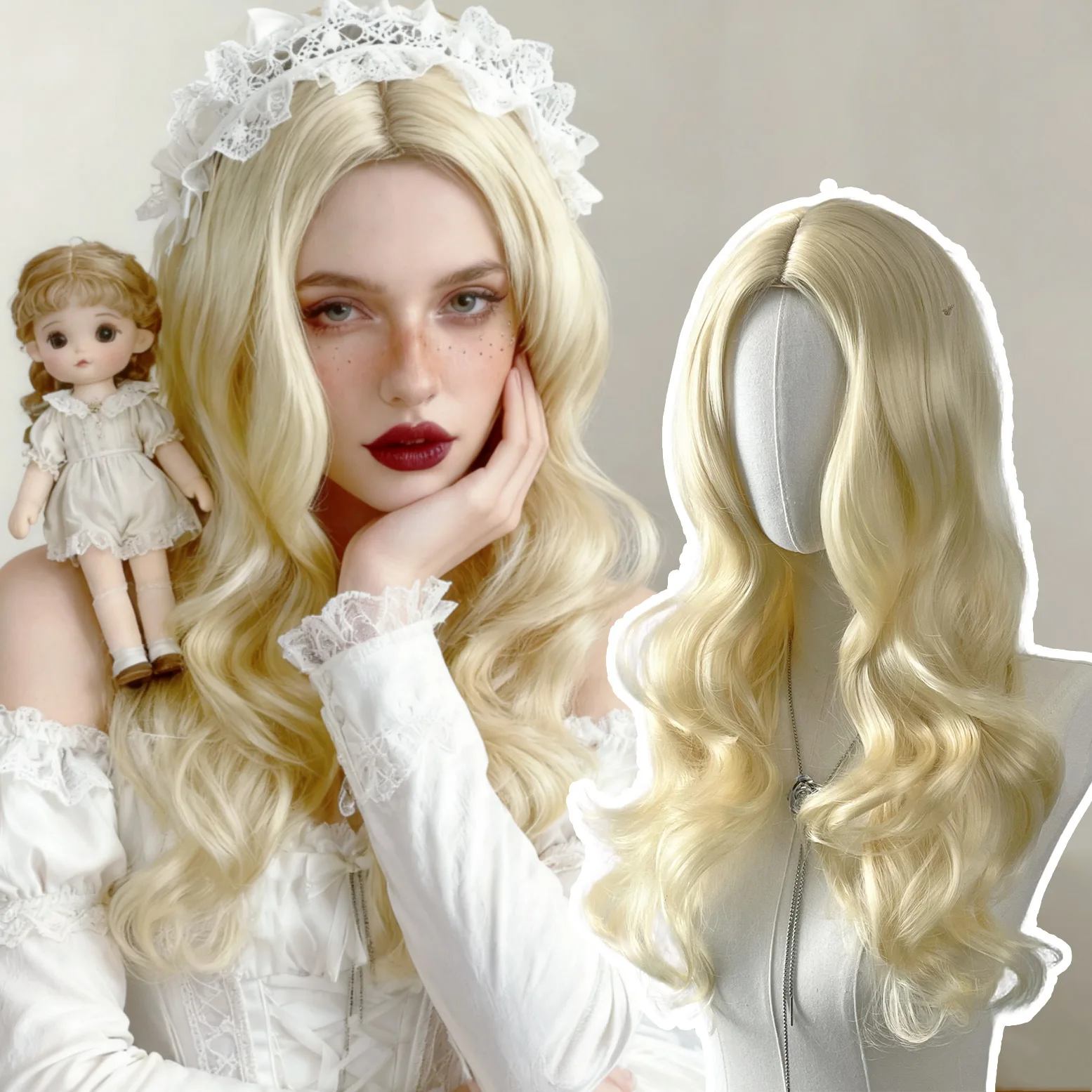 Golden curly synthetic wig for Halloween party cosplay role-playing angel look hair accessory for daily wear hot wire wig headba