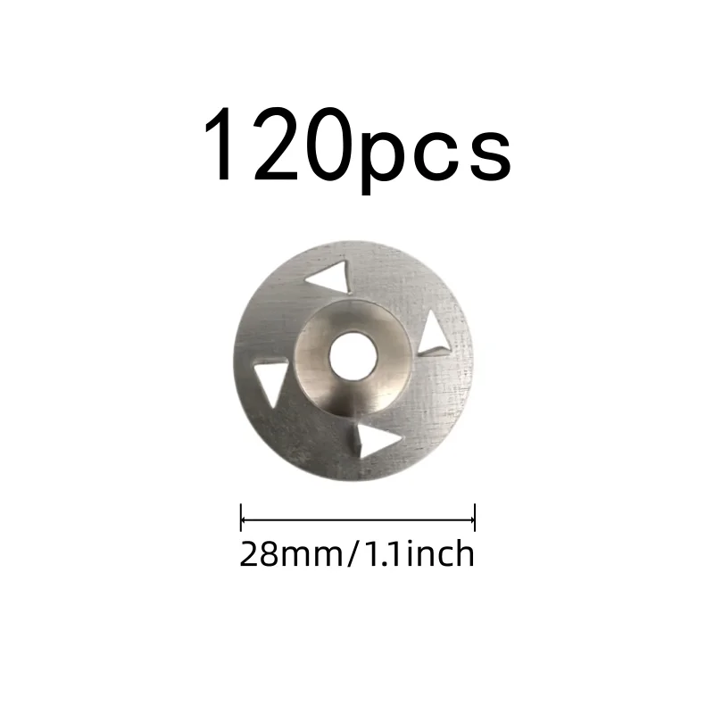 120 pcs 28mm Claw-Type Washers for Gypsum Board Fixing, Pre-Drilled Center Hole, Durable Iron Material