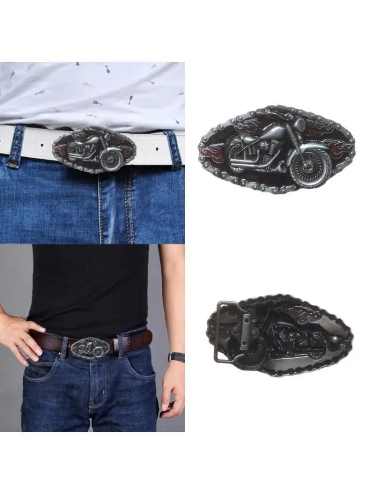 652F Creative Relief Motorcycle Pattern Buckle Belt Replacing Components Western Heavy Rock Belt Buckle for Adult