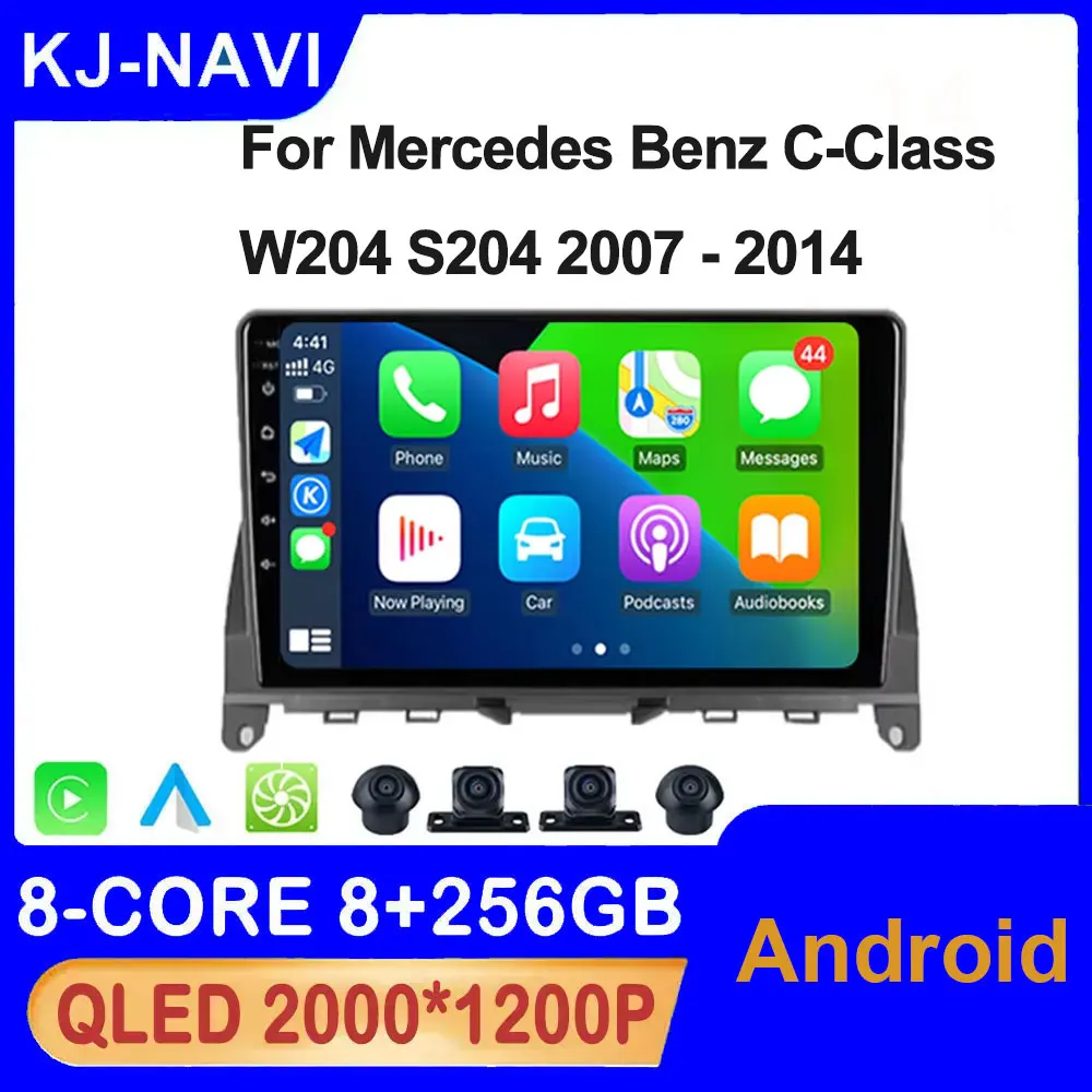 GPS Navigation Android Auto For Mercedes Benz C-Class W204 S204 2007 - 2014 Car Radio Multimedia Video Player Tools Fan Carplay