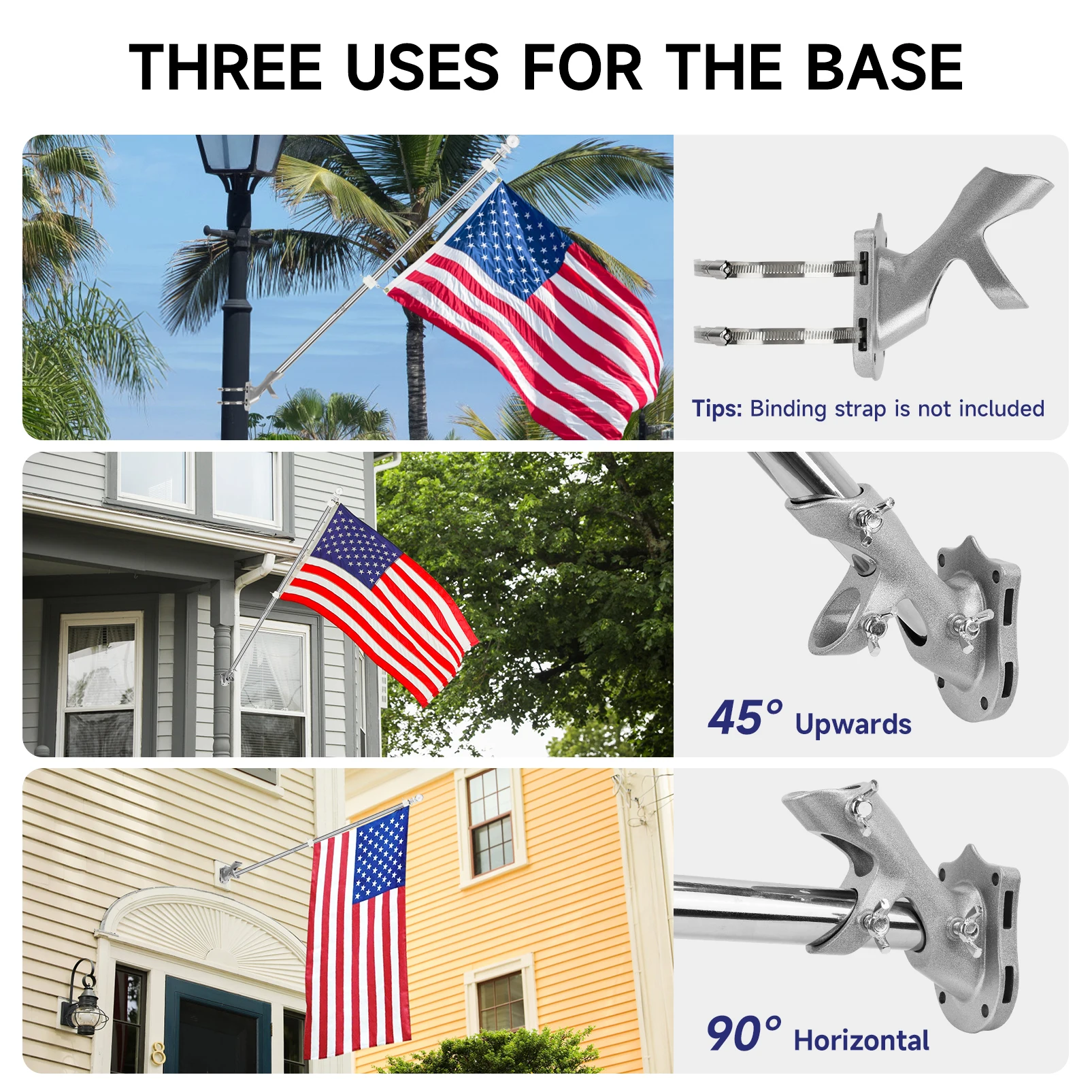 Stainless Steel Flagpole with Stainless Steel Flagpole Holder 180cm Flag Pole Kit with Rotating Rings