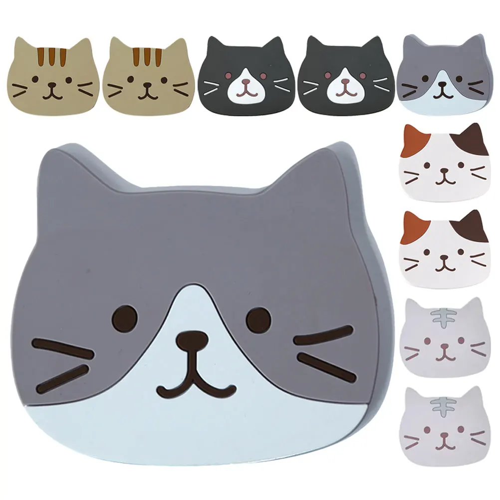 

10 Pcs Cat Pattern Silicone Cup Mats Heat Resistant Anti Slip PVC Tumbler Pads Practical Bottle Mats Home Kitchen Desk