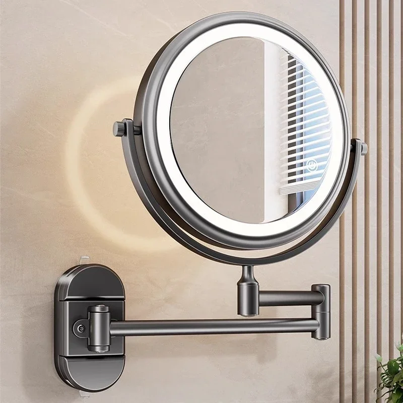 Folding Bathroom Wall Mirror Double-sided Makeup Mirror with Light Magnifying Anti-fog Suction Cup Mirrors Toilet Decor Mirrors