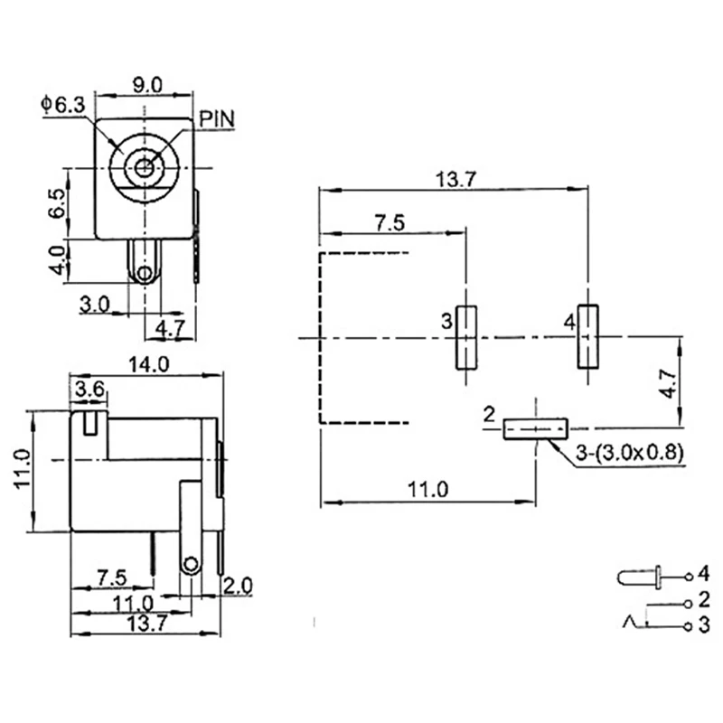 10pcs DC Jack socket 5.5 X 2.1 mm DC-005