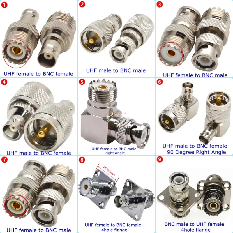 PL259 SO239 SL16 UHF To BNC Q9 Male Plug&Female Jack RF Coaxial Connector Radio Adapter for Antenna WiFi Cable BNC To UHF Brass