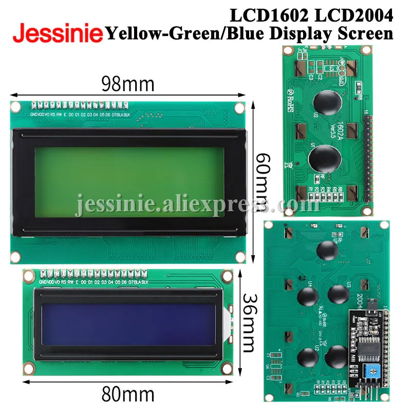 LCD1602 LCD2004 Yellow-Green/Blue Display Screen with Adapter Board with I2C IIC LCD1602A LCD2004A LCD Module with Backlight