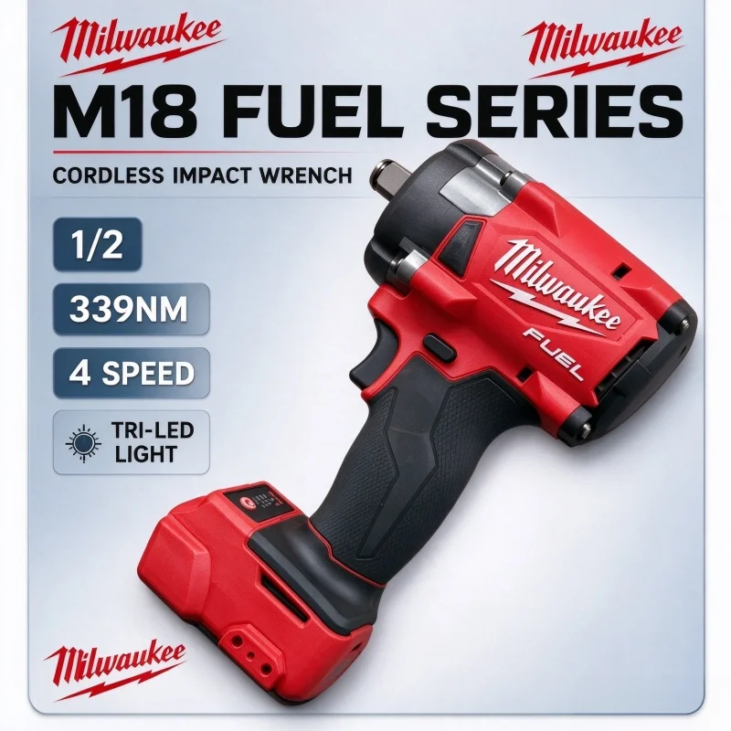 Milwaukee M18 FIW212 1/2 Inch Cordless Impact Wrench Brushless 339Nm High Torque 4-speed Mode Is Used for Equipment Maintenance.