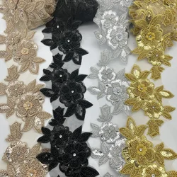 4.5yards DIY clothing sewing beautiful braided sequined pearl beaded metallic lace trims for clothes