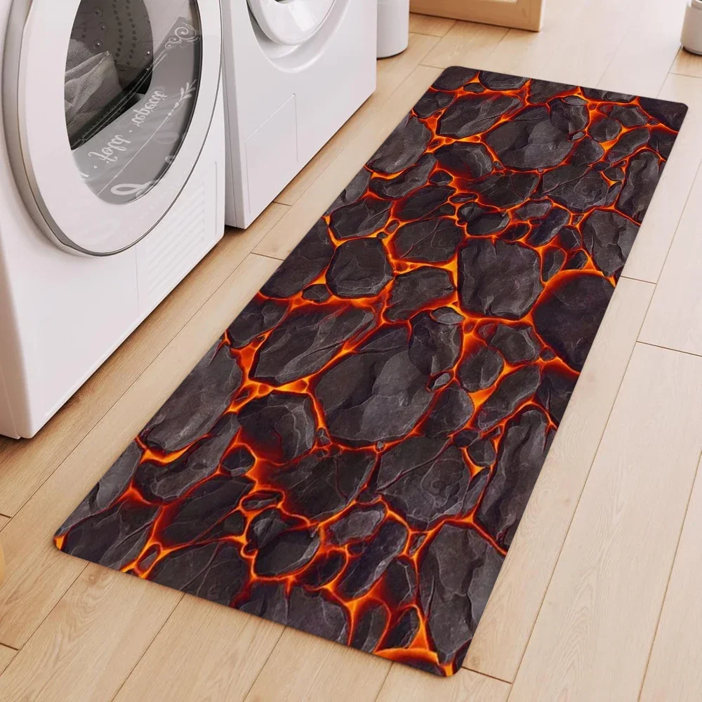 Lava Runner Rug Abstract Vintage 3D Rock Flame River Runner Rugs Optical Illusion Carpet for Hallway Non-Slip Washable Long Rug