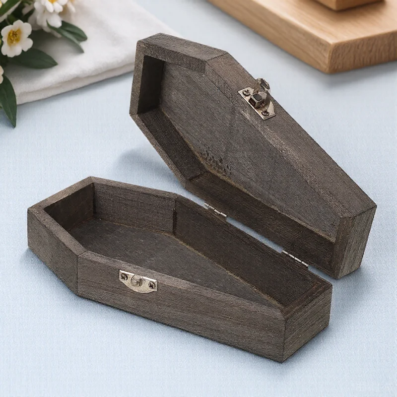 

Halloween Coffin Jewelry Small Lightweight Storage Case Portable Earring Organizer Trinket Box Gift Decoration Black Favor Box