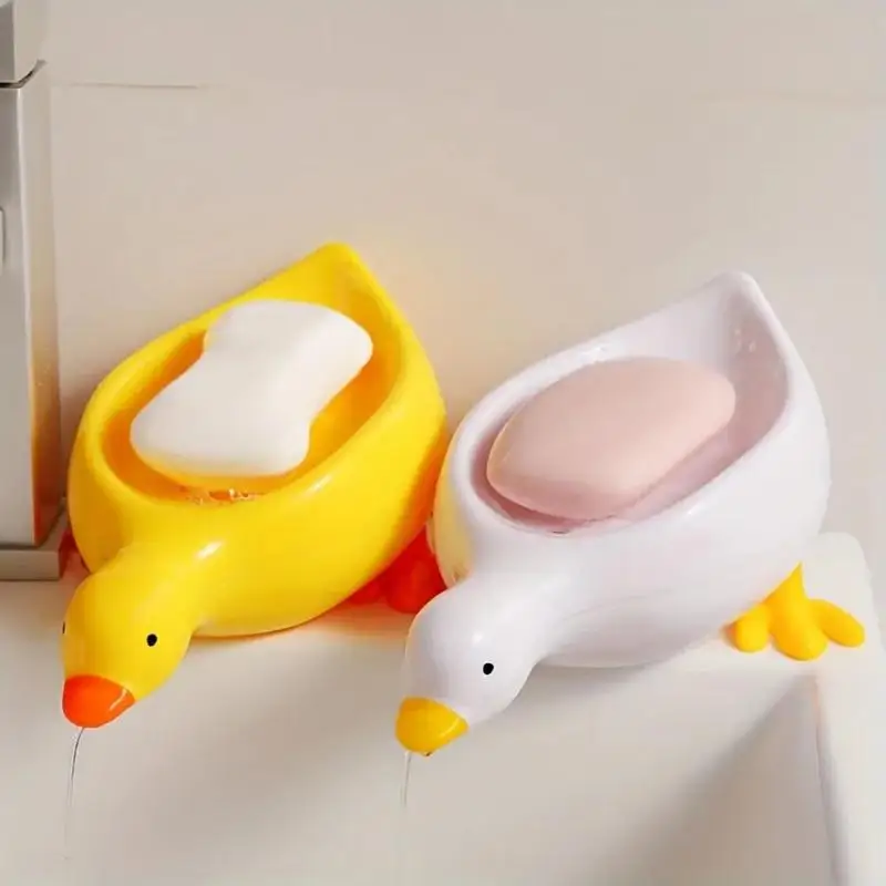 Soap Tray Self-Draining Soap Rack Cute Duck-Shaped Creative Rack for Shower Bathroom Kitchen Tub Sink Tray Bracket Bathroom