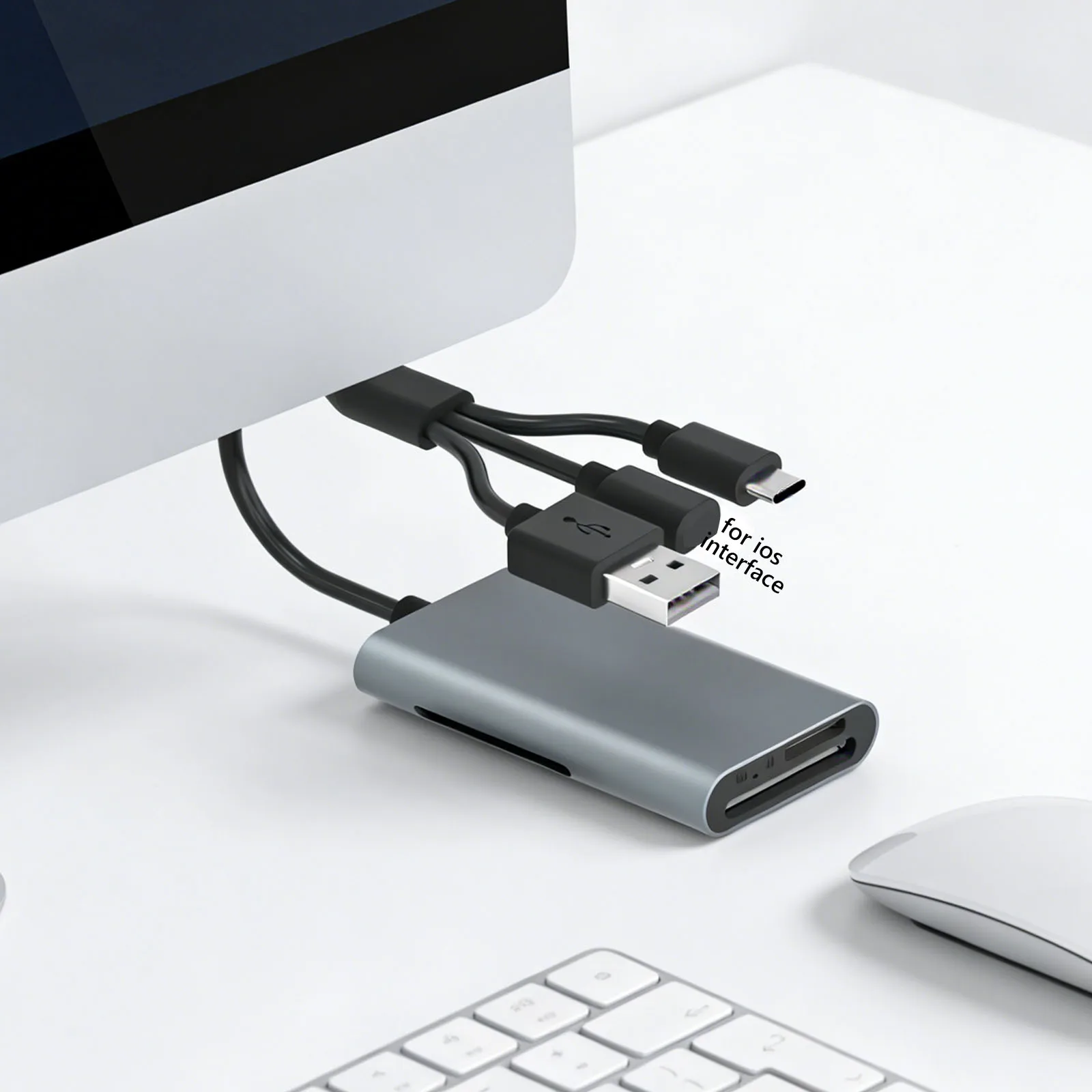 4 in 1 Memory Card Reader with Lightnings/USB-C/USB-A Port Universal Memory Card Adapter for Androids for iPhone Windows PC