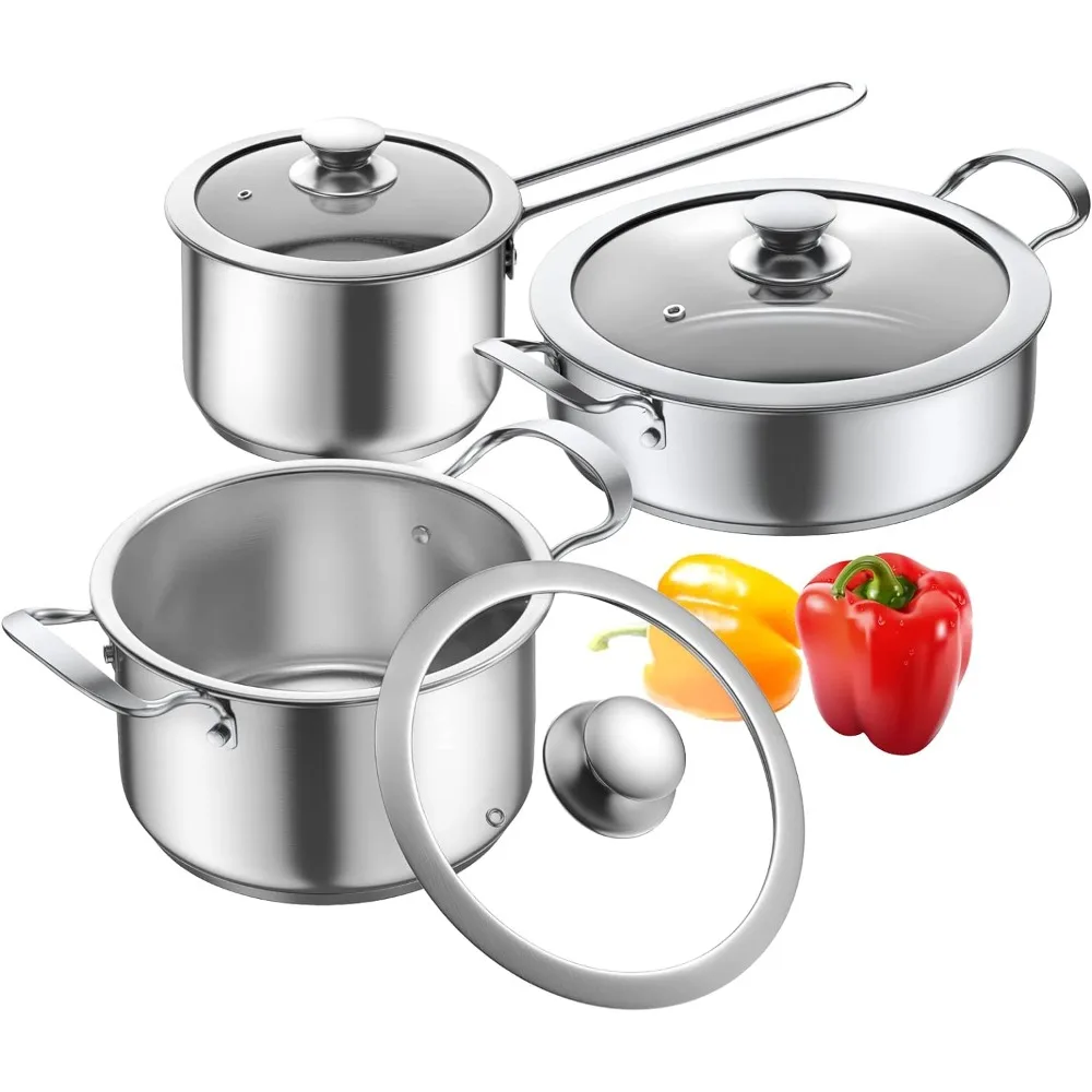 

Stainless Steel pots and pans set,6Piece Nonstick Kitchen Induction Cookware Set,Works Induction/Electric Gas Cooktops,Nonstick