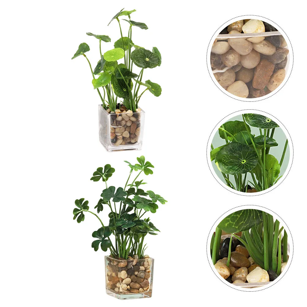 

2Pcs Faux Small Lotus Leaf Potted Plant Artificial Bonsai Decorative Fake Green Plant Ornaments for Home Office Desk Decoration