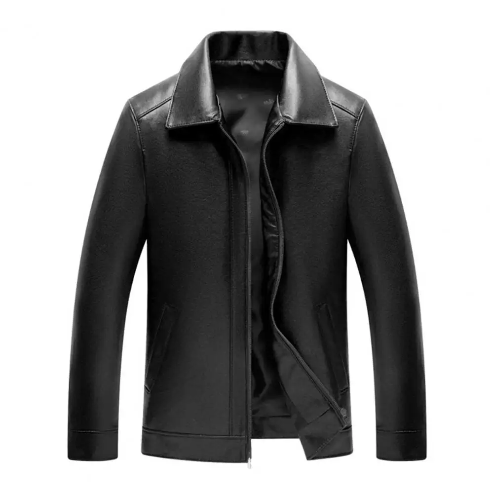 Men Slim Fit Faux Leather Jacket Lapel Design Faux Leather Jacket Stylish Men's Slim Fit Faux Leather for Spring for Windproof